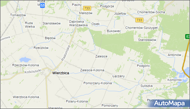 mapa Zalesice gmina Wierzbica, Zalesice gmina Wierzbica na mapie Targeo