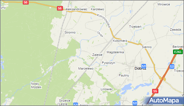 mapa Zalesie gmina Dobrcz, Zalesie gmina Dobrcz na mapie Targeo