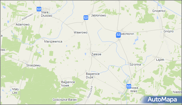 mapa Zalesie gmina Płośnica, Zalesie gmina Płośnica na mapie Targeo