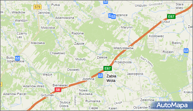 mapa Zalesie gmina Żabia Wola, Zalesie gmina Żabia Wola na mapie Targeo