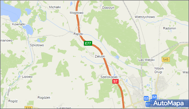 mapa Załuski gmina Nidzica, Załuski gmina Nidzica na mapie Targeo