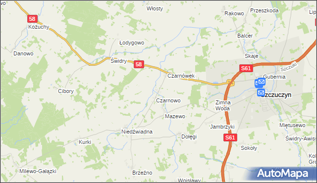 mapa Załuski gmina Szczuczyn, Załuski gmina Szczuczyn na mapie Targeo