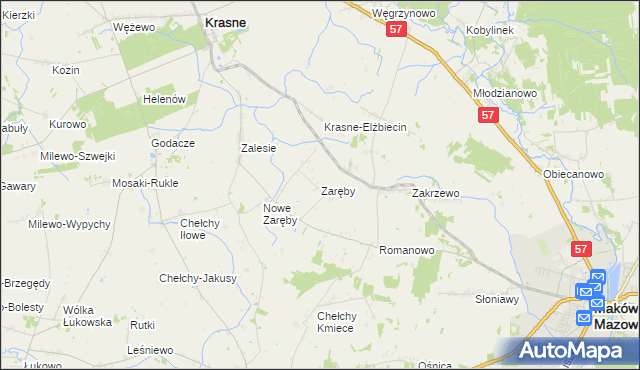 mapa Zaręby gmina Karniewo, Zaręby gmina Karniewo na mapie Targeo