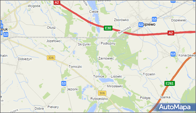 mapa Żarnowiec gmina Dopiewo, Żarnowiec gmina Dopiewo na mapie Targeo