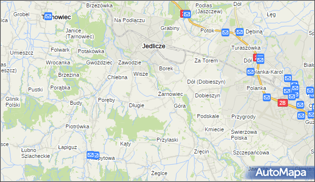 mapa Żarnowiec gmina Jedlicze, Żarnowiec gmina Jedlicze na mapie Targeo