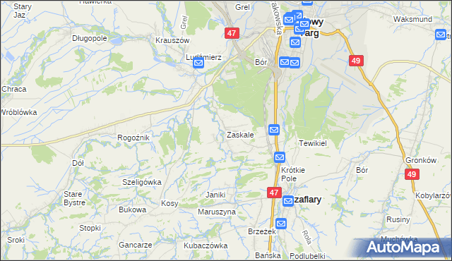 mapa Zaskale gmina Szaflary, Zaskale gmina Szaflary na mapie Targeo