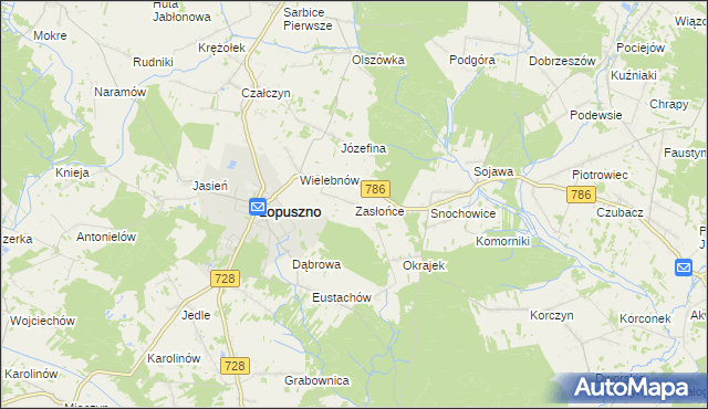 mapa Zasłońce, Zasłońce na mapie Targeo