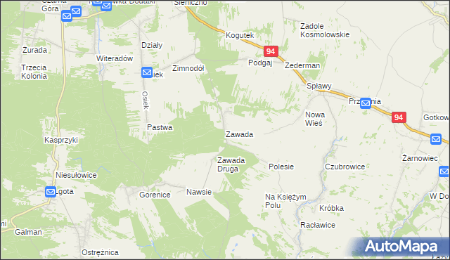 mapa Zawada gmina Olkusz, Zawada gmina Olkusz na mapie Targeo