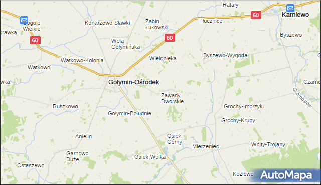 mapa Zawady Dworskie gmina Gołymin-Ośrodek, Zawady Dworskie gmina Gołymin-Ośrodek na mapie Targeo
