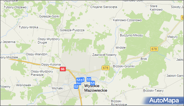 mapa Zawrocie-Nowiny, Zawrocie-Nowiny na mapie Targeo
