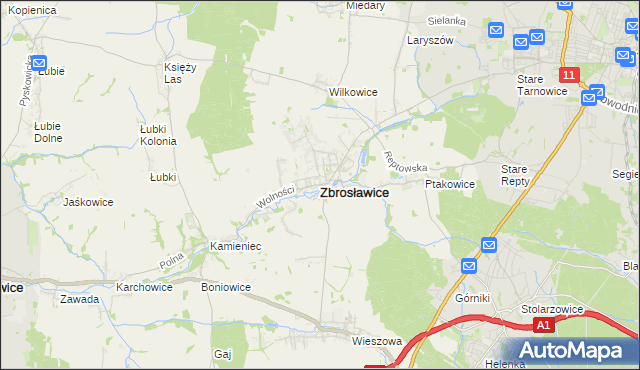 mapa Zbrosławice, Zbrosławice na mapie Targeo