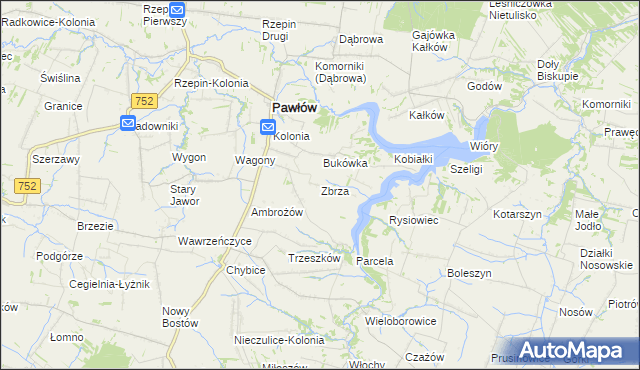 mapa Zbrza gmina Pawłów, Zbrza gmina Pawłów na mapie Targeo