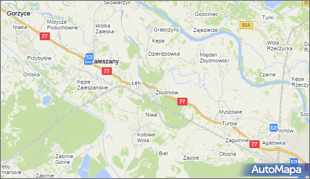 mapa Zbydniów gmina Zaleszany, Zbydniów gmina Zaleszany na mapie Targeo