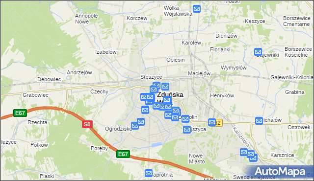 mapa Zduńska Wola, Zduńska Wola na mapie Targeo