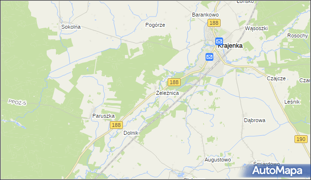 mapa Żeleźnica gmina Krajenka, Żeleźnica gmina Krajenka na mapie Targeo