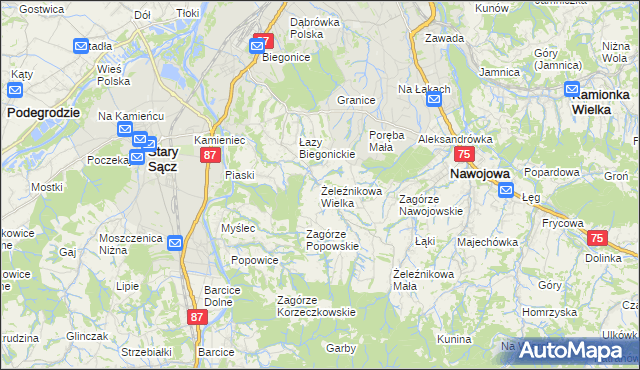 mapa Żeleźnikowa Wielka, Żeleźnikowa Wielka na mapie Targeo