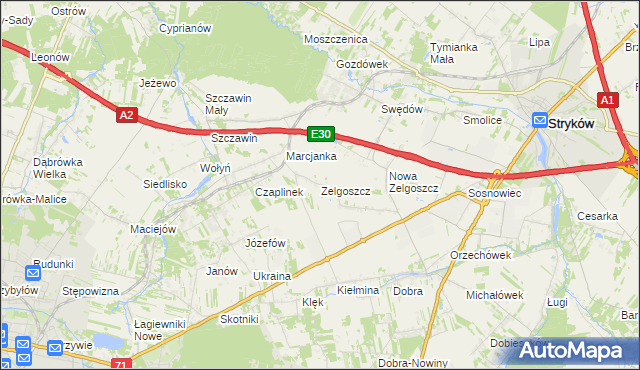 mapa Zelgoszcz gmina Stryków, Zelgoszcz gmina Stryków na mapie Targeo