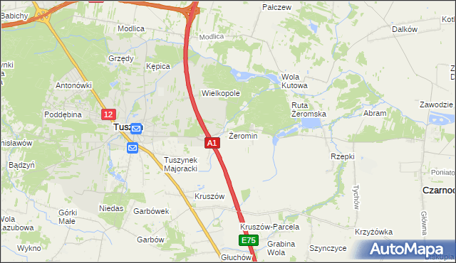 mapa Żeromin gmina Tuszyn, Żeromin gmina Tuszyn na mapie Targeo