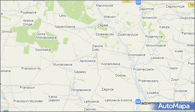 mapa Zielenice gmina Radziemice, Zielenice gmina Radziemice na mapie Targeo