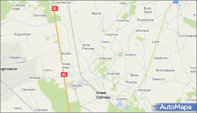 mapa Zieleniec gmina Nowe Ostrowy, Zieleniec gmina Nowe Ostrowy na mapie Targeo