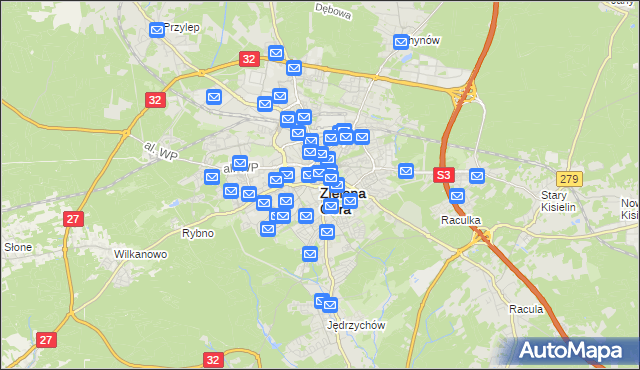 mapa Zielona Góra, Zielona Góra na mapie Targeo