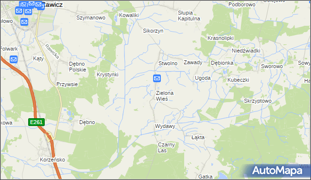 mapa Zielona Wieś gmina Rawicz, Zielona Wieś gmina Rawicz na mapie Targeo