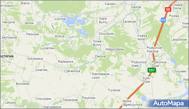 mapa Zielone gmina Rawa Mazowiecka, Zielone gmina Rawa Mazowiecka na mapie Targeo