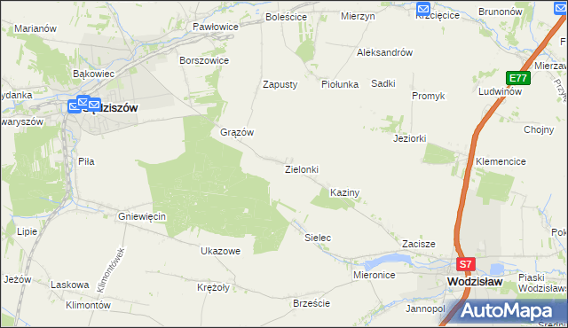 mapa Zielonki gmina Sędziszów, Zielonki gmina Sędziszów na mapie Targeo