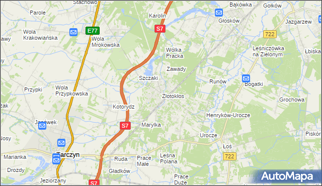 mapa Złotokłos, Złotokłos na mapie Targeo