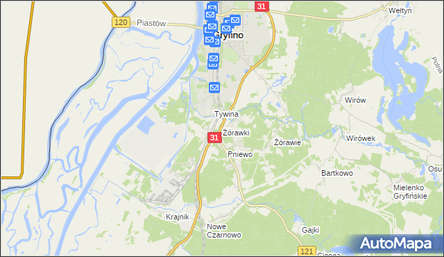 mapa Żórawki, Żórawki na mapie Targeo