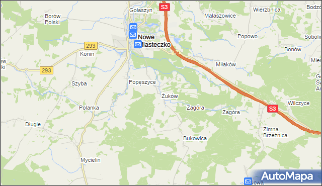 mapa Żuków gmina Nowe Miasteczko, Żuków gmina Nowe Miasteczko na mapie Targeo