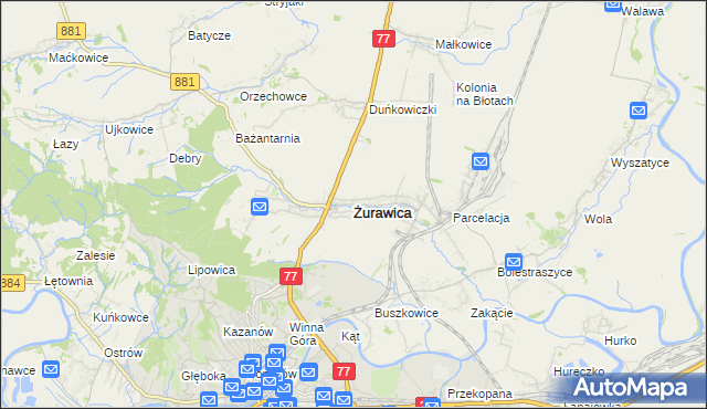 mapa Żurawica powiat przemyski, Żurawica powiat przemyski na mapie Targeo