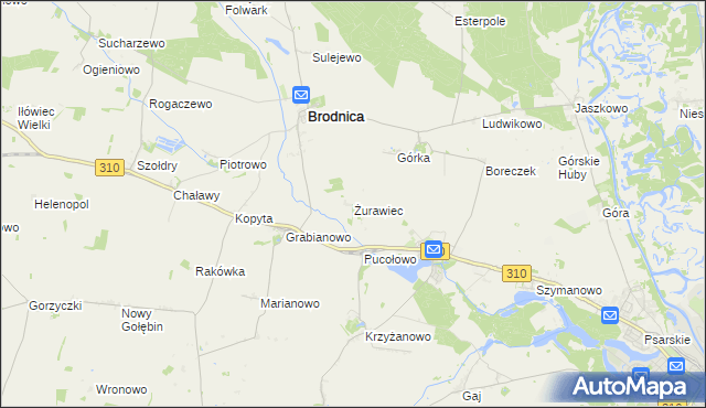 mapa Żurawiec gmina Brodnica, Żurawiec gmina Brodnica na mapie Targeo