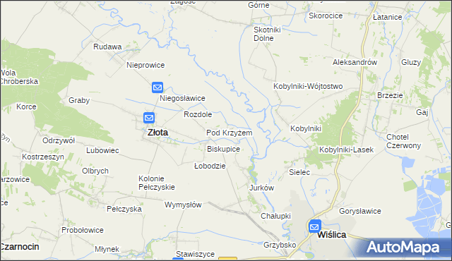 mapa Żurawniki gmina Złota, Żurawniki gmina Złota na mapie Targeo