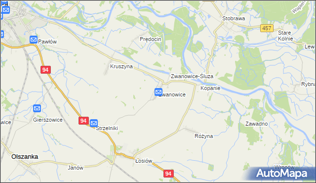 mapa Zwanowice gmina Skarbimierz, Zwanowice gmina Skarbimierz na mapie Targeo