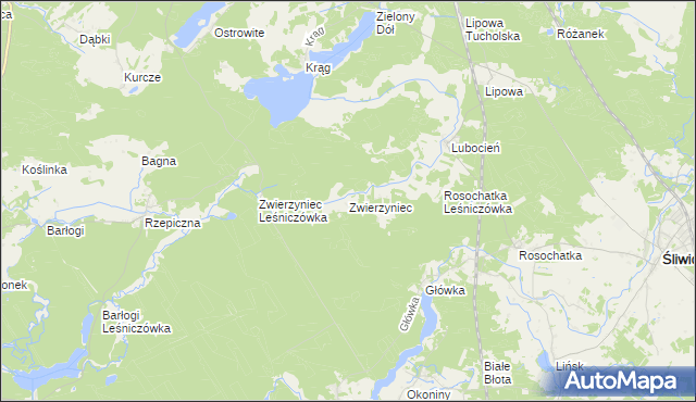 mapa Zwierzyniec gmina Śliwice, Zwierzyniec gmina Śliwice na mapie Targeo