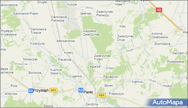 mapa Zwierzyniec Trzeci, Zwierzyniec Trzeci na mapie Targeo