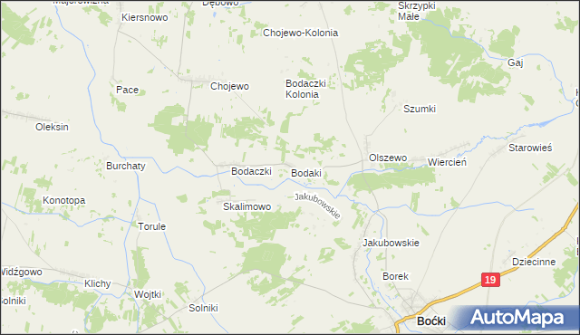 mapa Bodaki gmina Boćki, Bodaki gmina Boćki na mapie Targeo