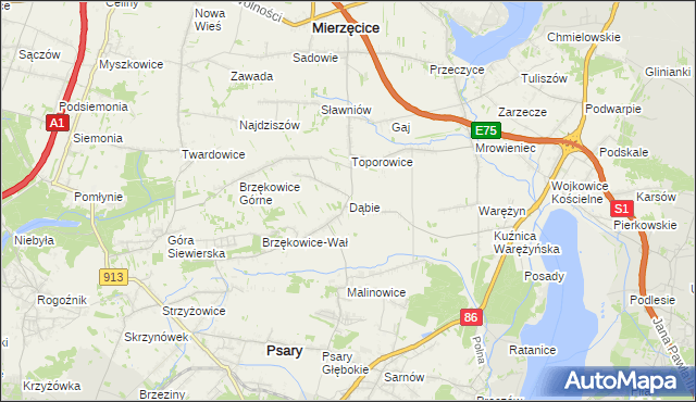 mapa Dąbie gmina Psary, Dąbie gmina Psary na mapie Targeo