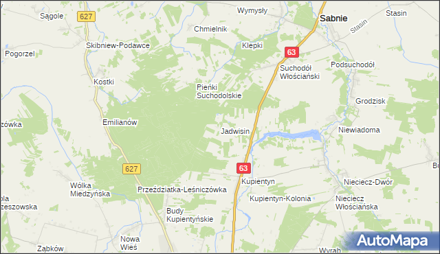 mapa Jadwisin gmina Sabnie, Jadwisin gmina Sabnie na mapie Targeo