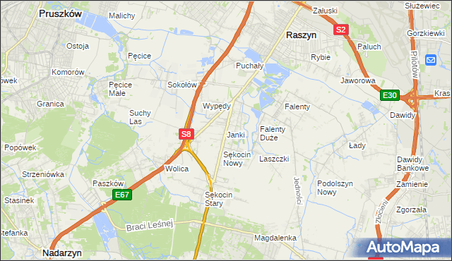 mapa Janki gmina Raszyn, Janki gmina Raszyn na mapie Targeo