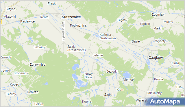 mapa Jelenie gmina Kraszewice, Jelenie gmina Kraszewice na mapie Targeo