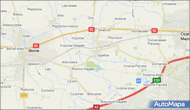 mapa Józefów gmina Ożarów Mazowiecki, Józefów gmina Ożarów Mazowiecki na mapie Targeo