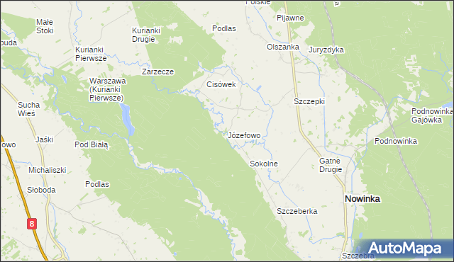 mapa Józefowo gmina Nowinka, Józefowo gmina Nowinka na mapie Targeo