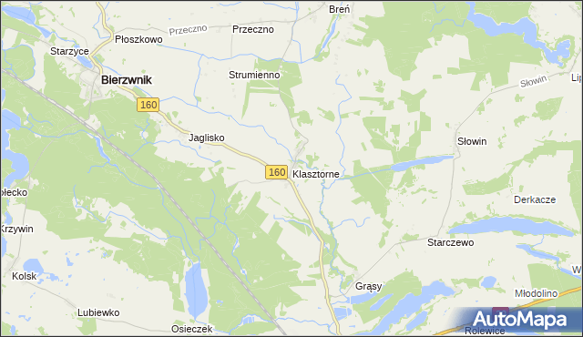 mapa Klasztorne gmina Bierzwnik, Klasztorne gmina Bierzwnik na mapie Targeo