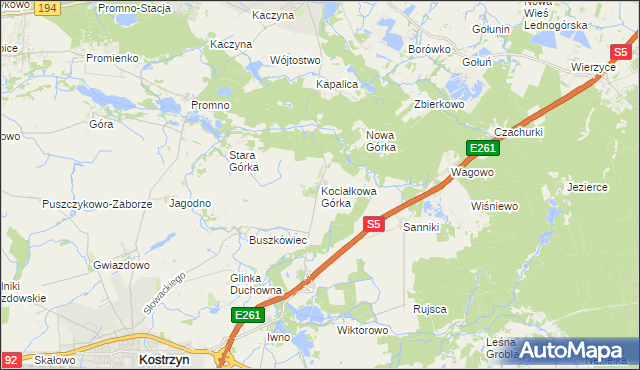 mapa Kociałkowa Górka, Kociałkowa Górka na mapie Targeo