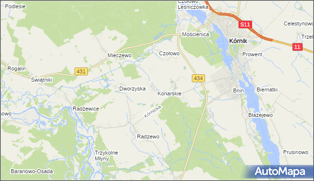 mapa Konarskie gmina Kórnik, Konarskie gmina Kórnik na mapie Targeo