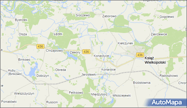 mapa Konarzyce gmina Książ Wielkopolski, Konarzyce gmina Książ Wielkopolski na mapie Targeo