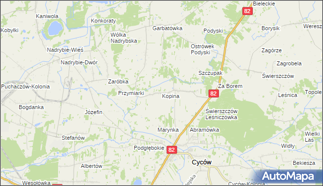 mapa Kopina gmina Cyców, Kopina gmina Cyców na mapie Targeo