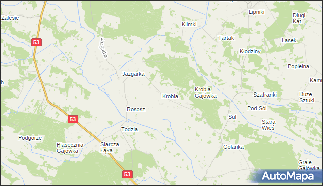 mapa Krobia gmina Kadzidło, Krobia gmina Kadzidło na mapie Targeo